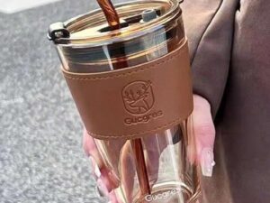 Reusable Glass Coffee Sipper Tumbler with Lid & Straw