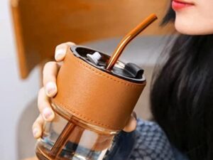 Glass Coffee Sipper Tumbler with Lid & Straw