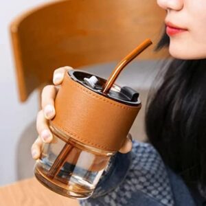 Glass Coffee Sipper Tumbler with Lid & Straw