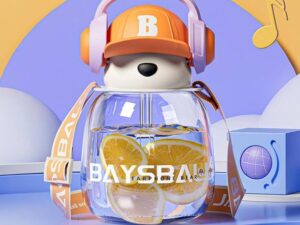 Bear Water Bottle – Cute Design with Headphones & Strap