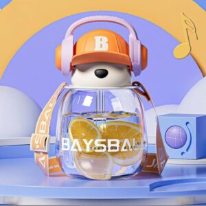 Bear Water Bottle – Cute Design with Headphones & Strap