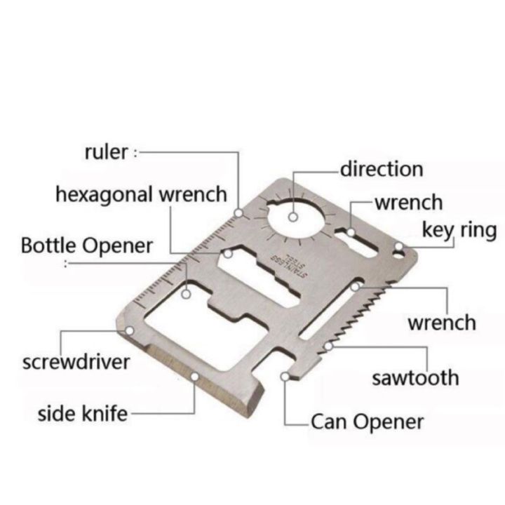 Multi-Purpose 11 in 1 Credit Card Tool- Small Silver